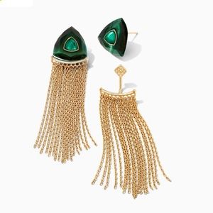 Arden Gold Convertible Statement Tassel Earrings in Emerald Mix NWT